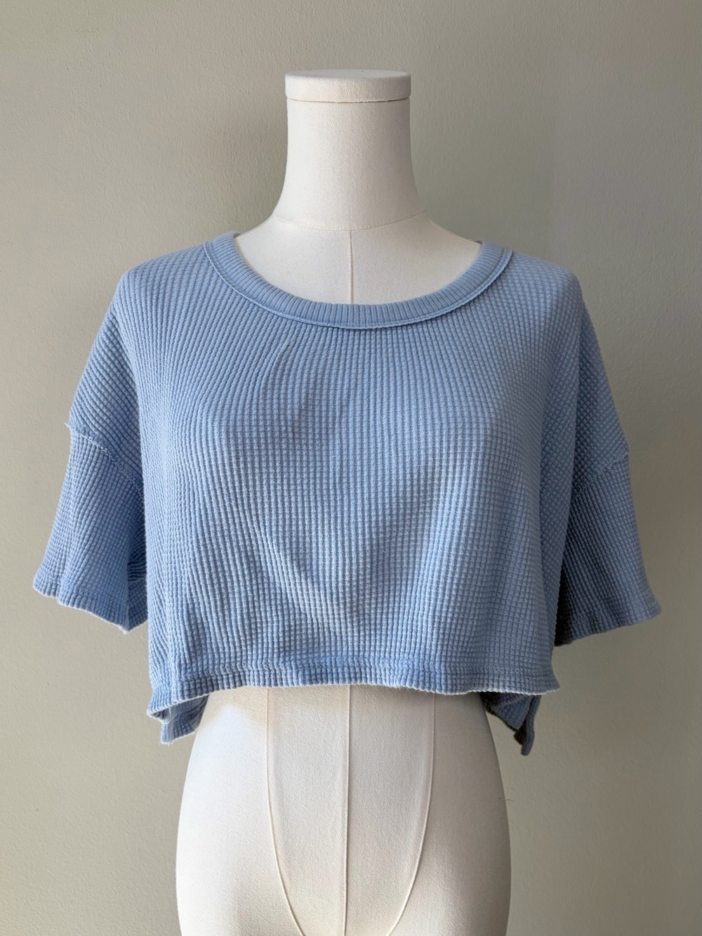 OFFLINE By Aerie Light Blue Waffle Knit Oversized Crop Top Athleisure Workout